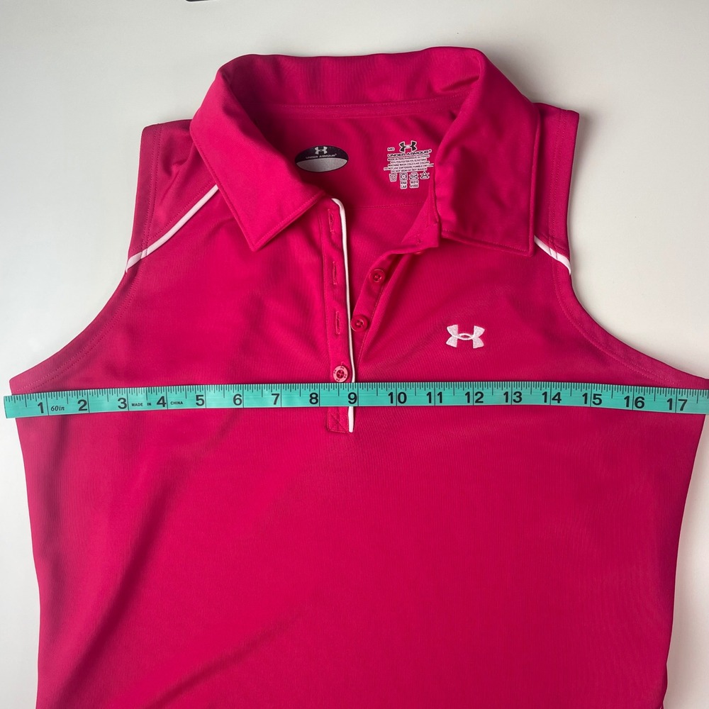 Under Armour Womens Pink Sleeveless Golf Polo Shirt Medium HeatGear Athletic Top - Picture 5 of 8